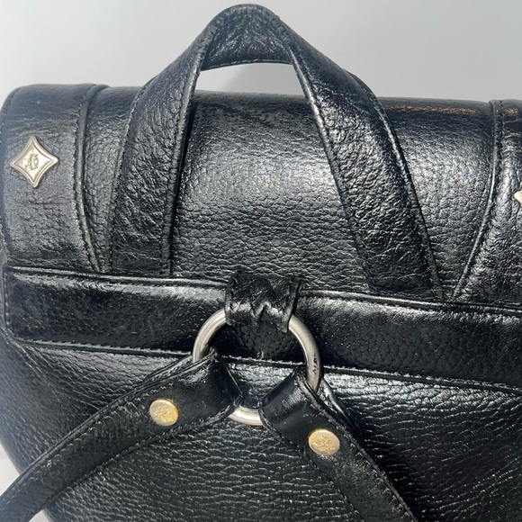 Mcm Black Calf‎ Pebbled Leather Multi Gold Studded Flap Drawstring Backpack?